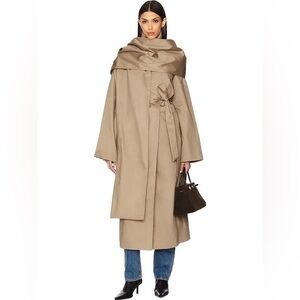 Eaves Yuna Tan Long Trench Coat Belted Minimalist Capsule Wardrobe XS NWOT